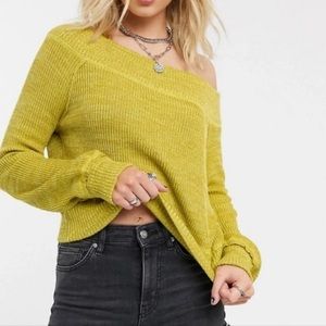 HP Free People Sugar Rush Yellow Mustard Off The Shoulder Sweater ⭐️